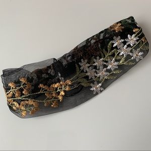 Cottagecore Embroidered Floral Mesh Stretch Headband in Black - Hair Accessories
